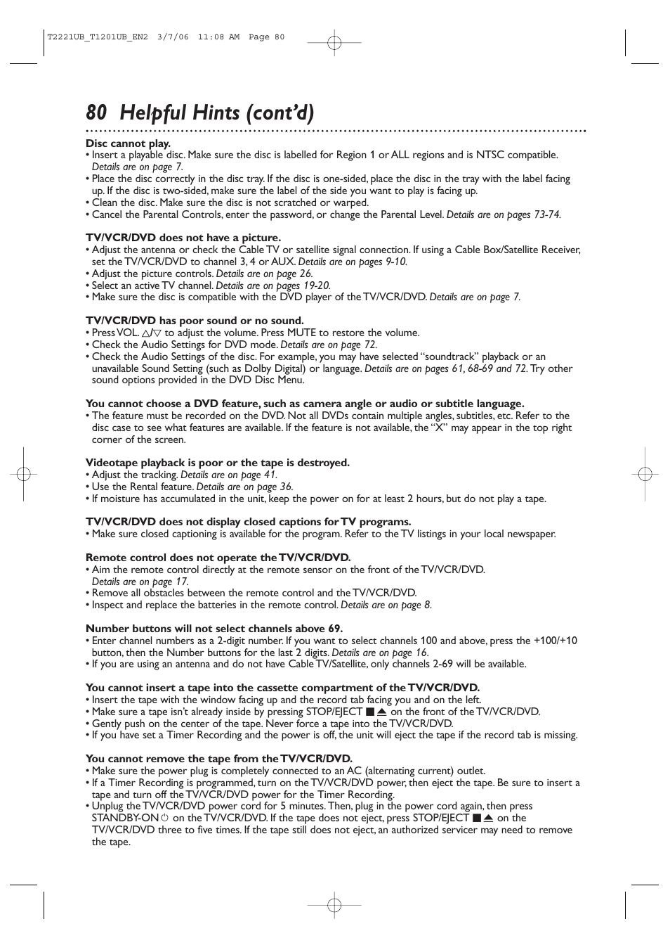 80 helpful hints (cont’d) | Philips 24MC4306 User Manual | Page 80 / 84