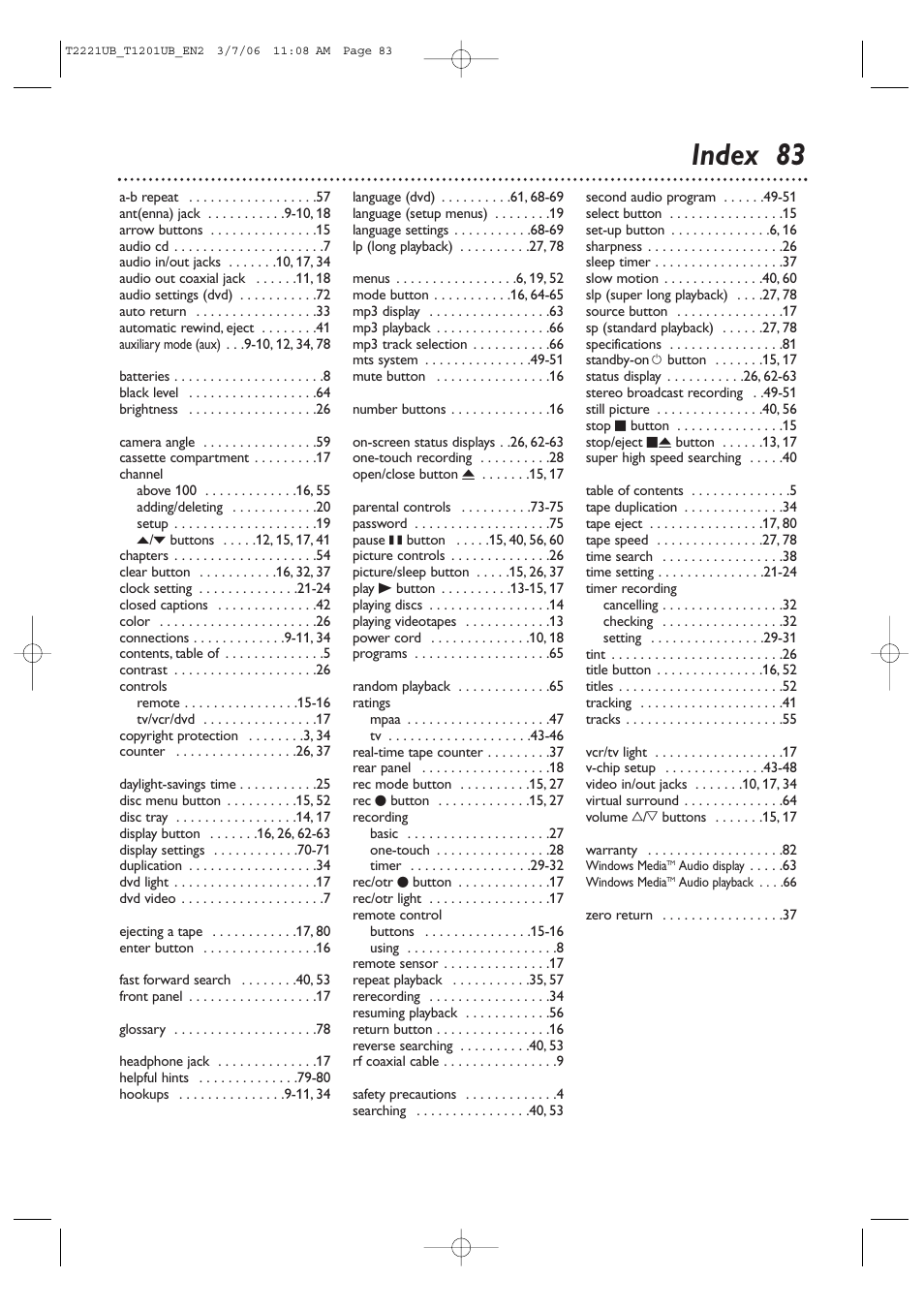 Index 83 | Philips 24MC4306 User Manual | Page 83 / 84