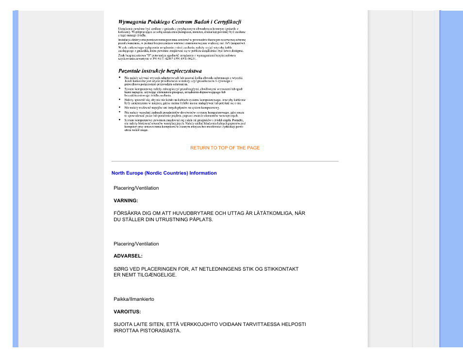 North europe (nordic countries), Information | Philips 170A7 User Manual | Page 20 / 92