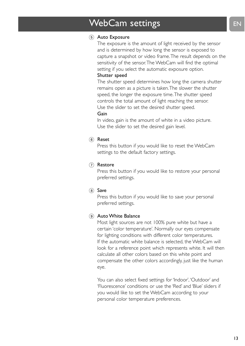 Webcam settings | Philips SPC520NC User Manual | Page 13 / 23