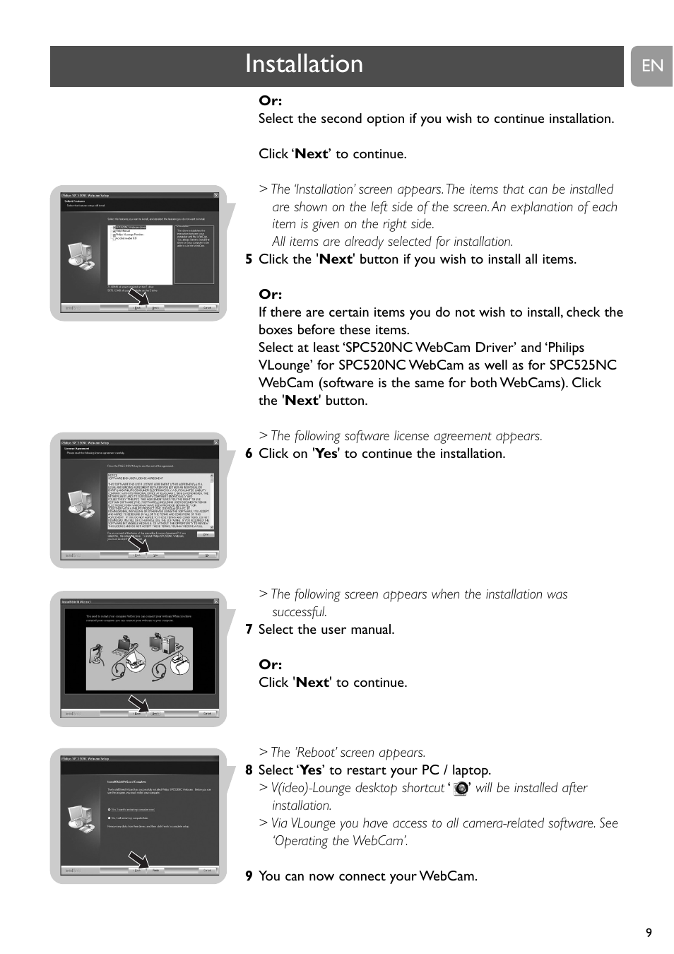 Installation | Philips SPC520NC User Manual | Page 9 / 23