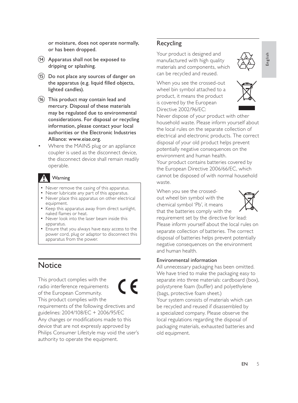 Notice, Recycling | Philips DCM580 User Manual | Page 4 / 20