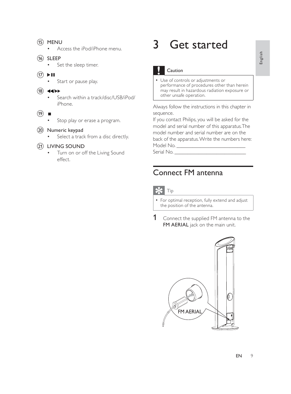 3 get started, Connect fm antenna | Philips DCM580 User Manual | Page 8 / 20