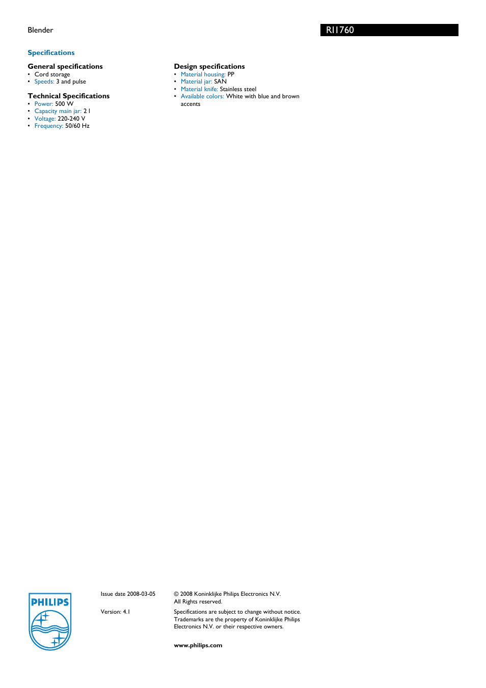Ri1760 | Philips RI1760 User Manual | Page 2 / 2