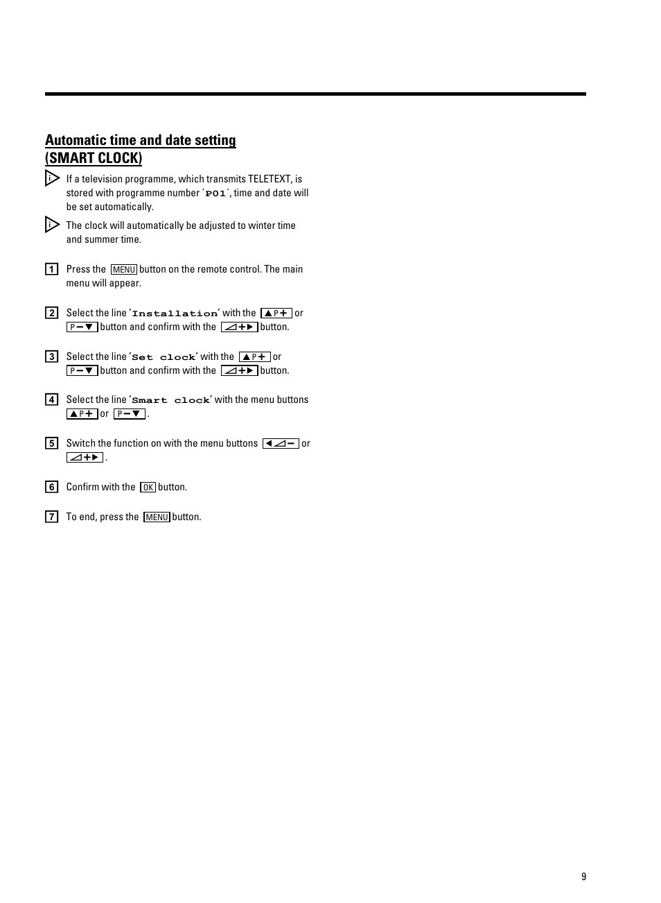 Automatic time and date setting (smart clock) | Philips TV-Video Combi 14PV320/05 User Manual | Page 11 / 24