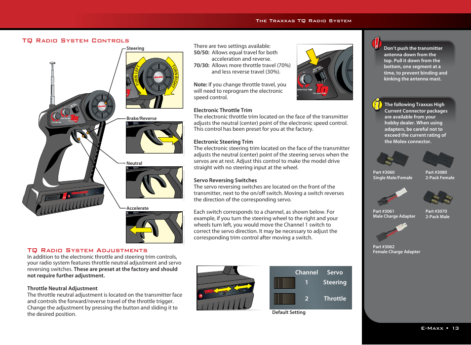 Tq radio system adjustments, Tq radio system controls, Ch.2 ch.1 | Philips E-Maxx 3905 User Manual | Page 13 / 28