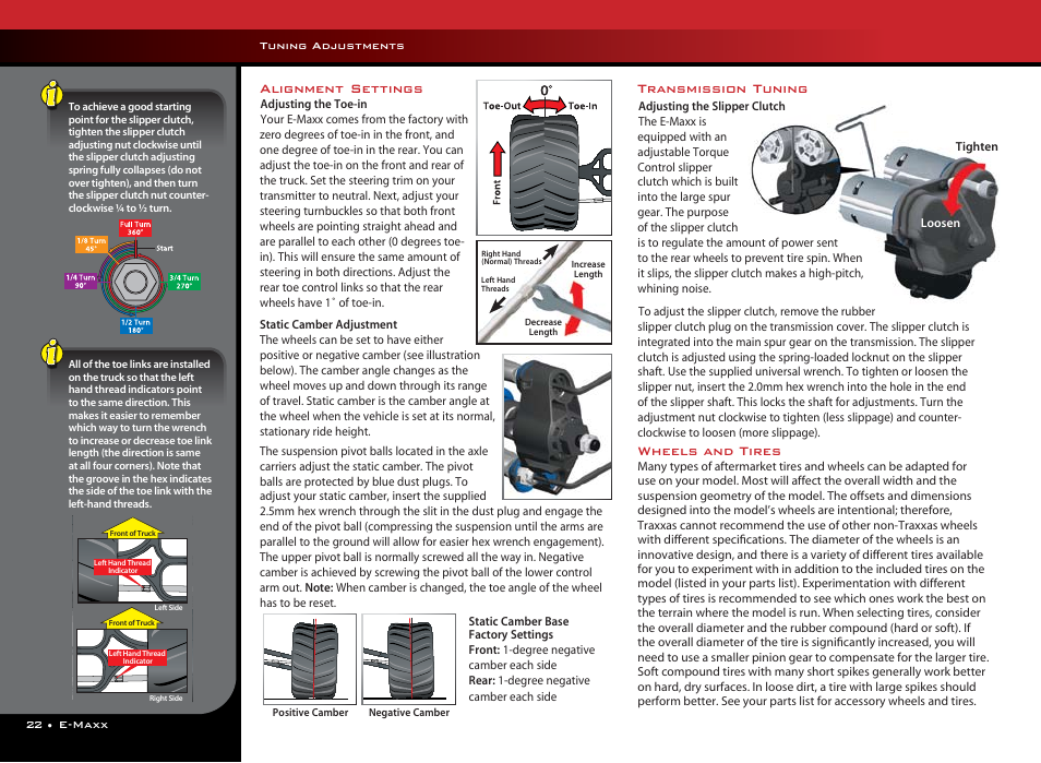 Alignment settings, Transmission tuning, Wheels and tires | Philips E-Maxx 3905 User Manual | Page 22 / 28