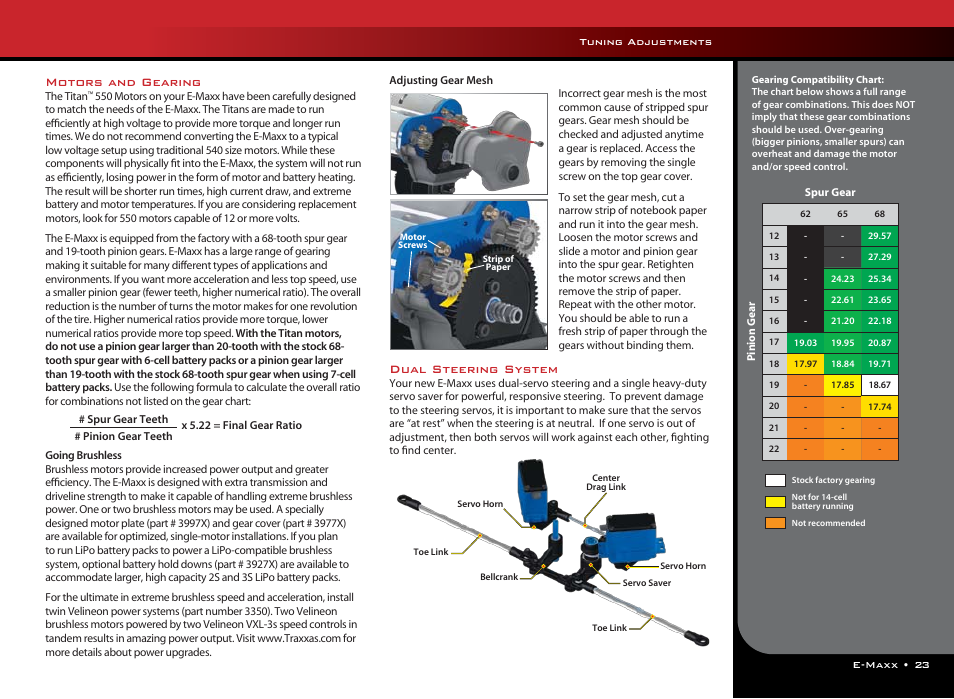 Motors and gearing, Dual steering system | Philips E-Maxx 3905 User Manual | Page 23 / 28