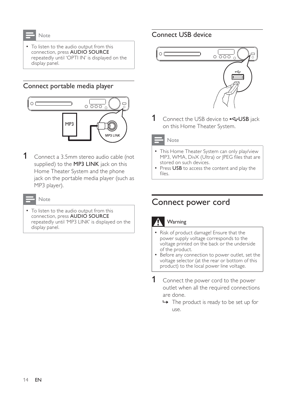 Philips HTS3373 User Manual | Page 14 / 44