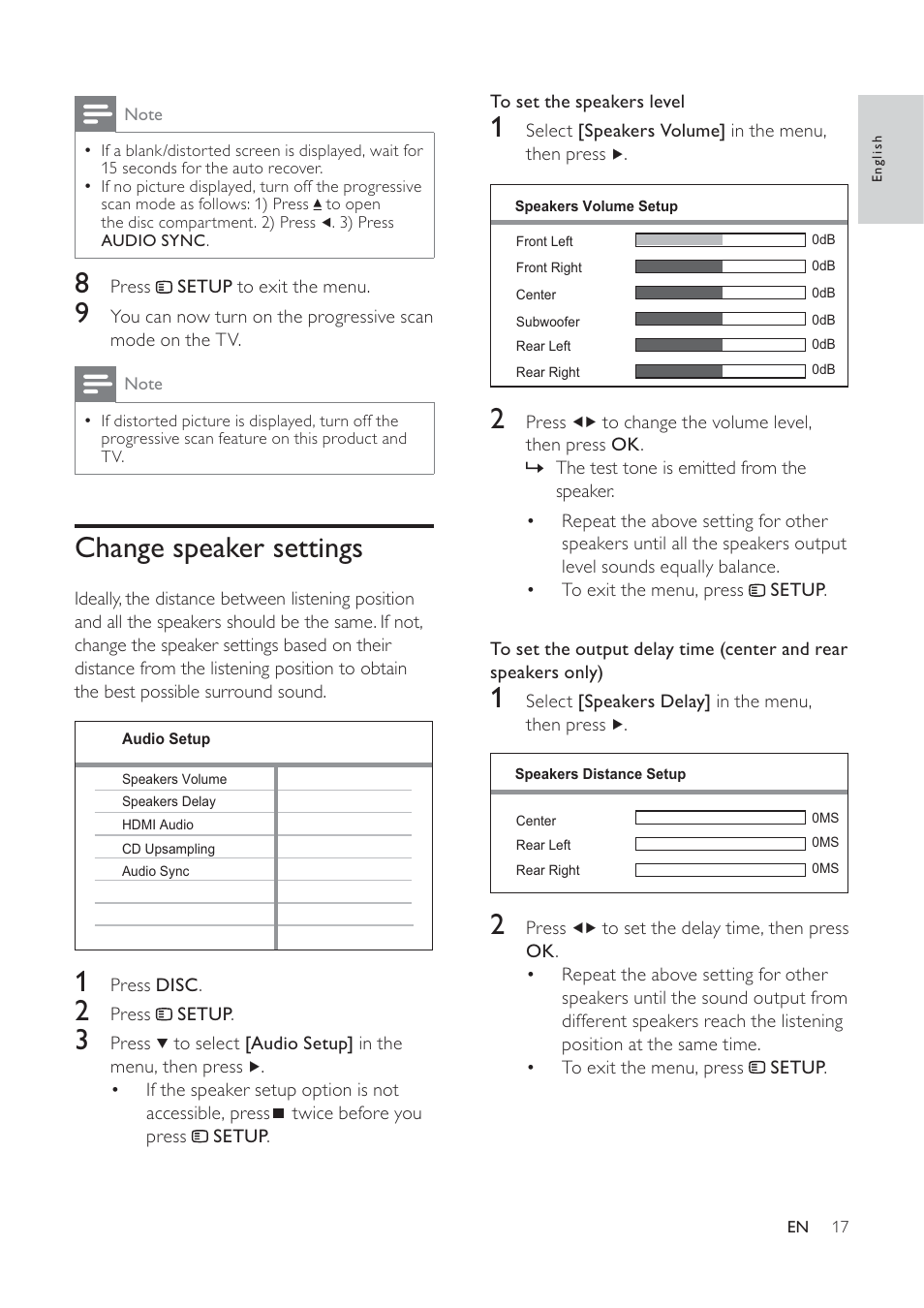 Change speaker settings | Philips HTS3373 User Manual | Page 17 / 44