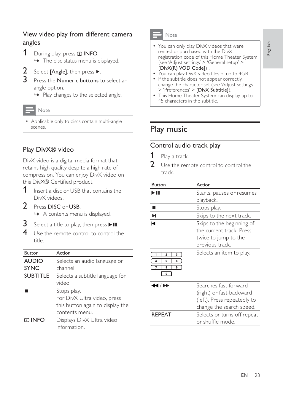 Play music | Philips HTS3373 User Manual | Page 23 / 44