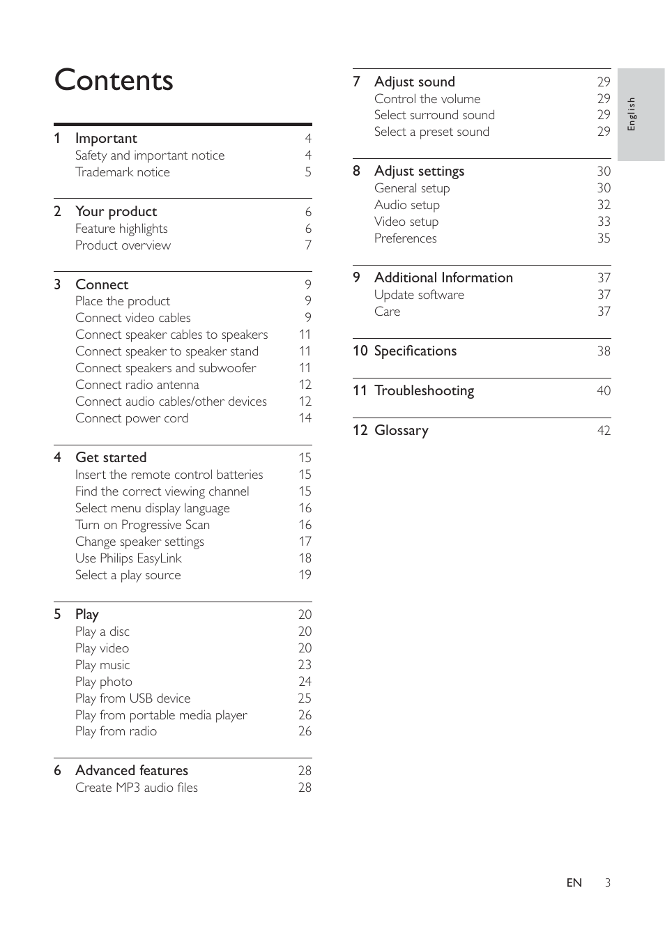 Philips HTS3373 User Manual | Page 3 / 44
