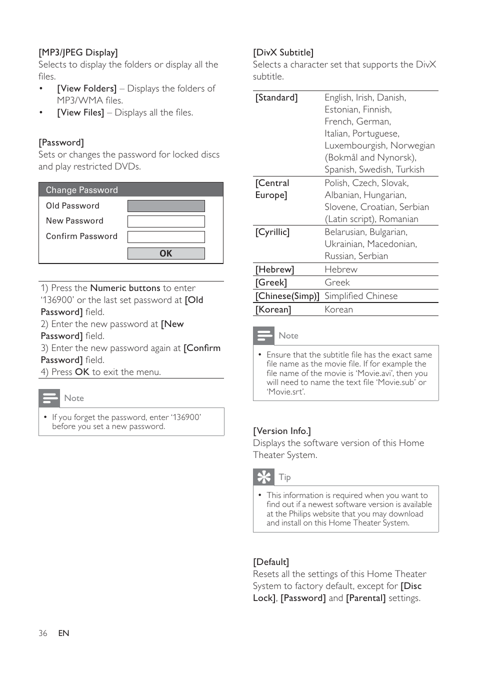 Philips HTS3373 User Manual | Page 36 / 44