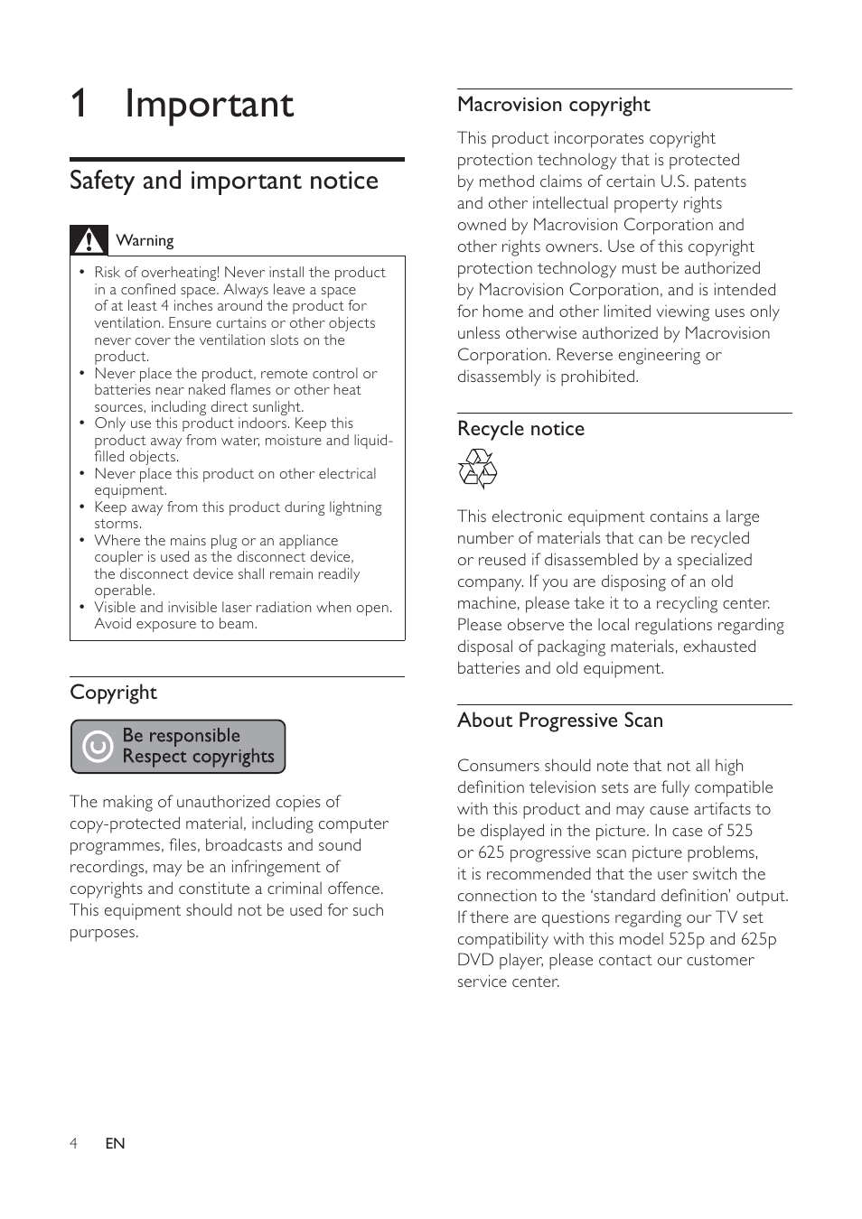 1 important, Safety and important notice | Philips HTS3373 User Manual | Page 4 / 44