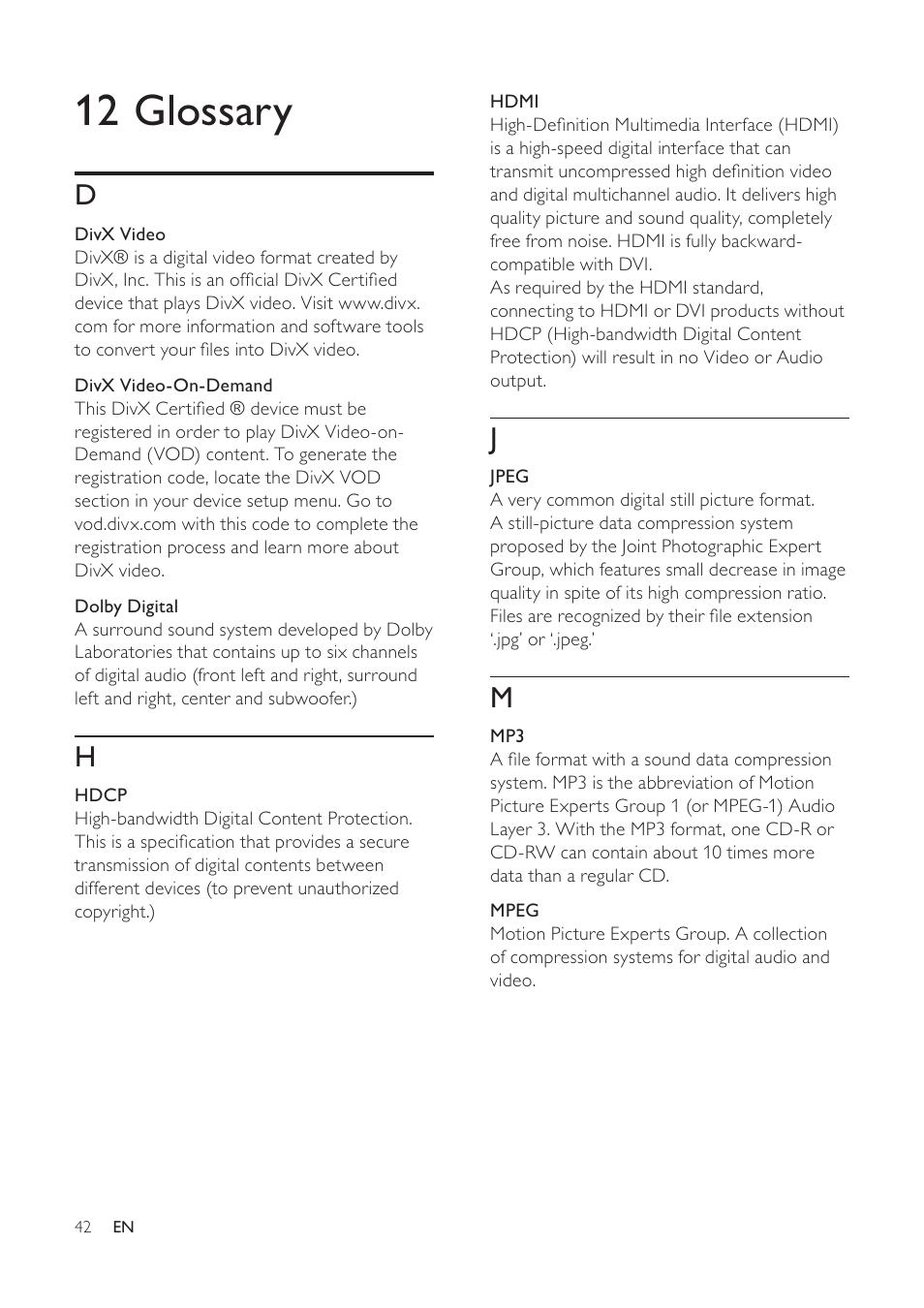 12 glossary | Philips HTS3373 User Manual | Page 42 / 44