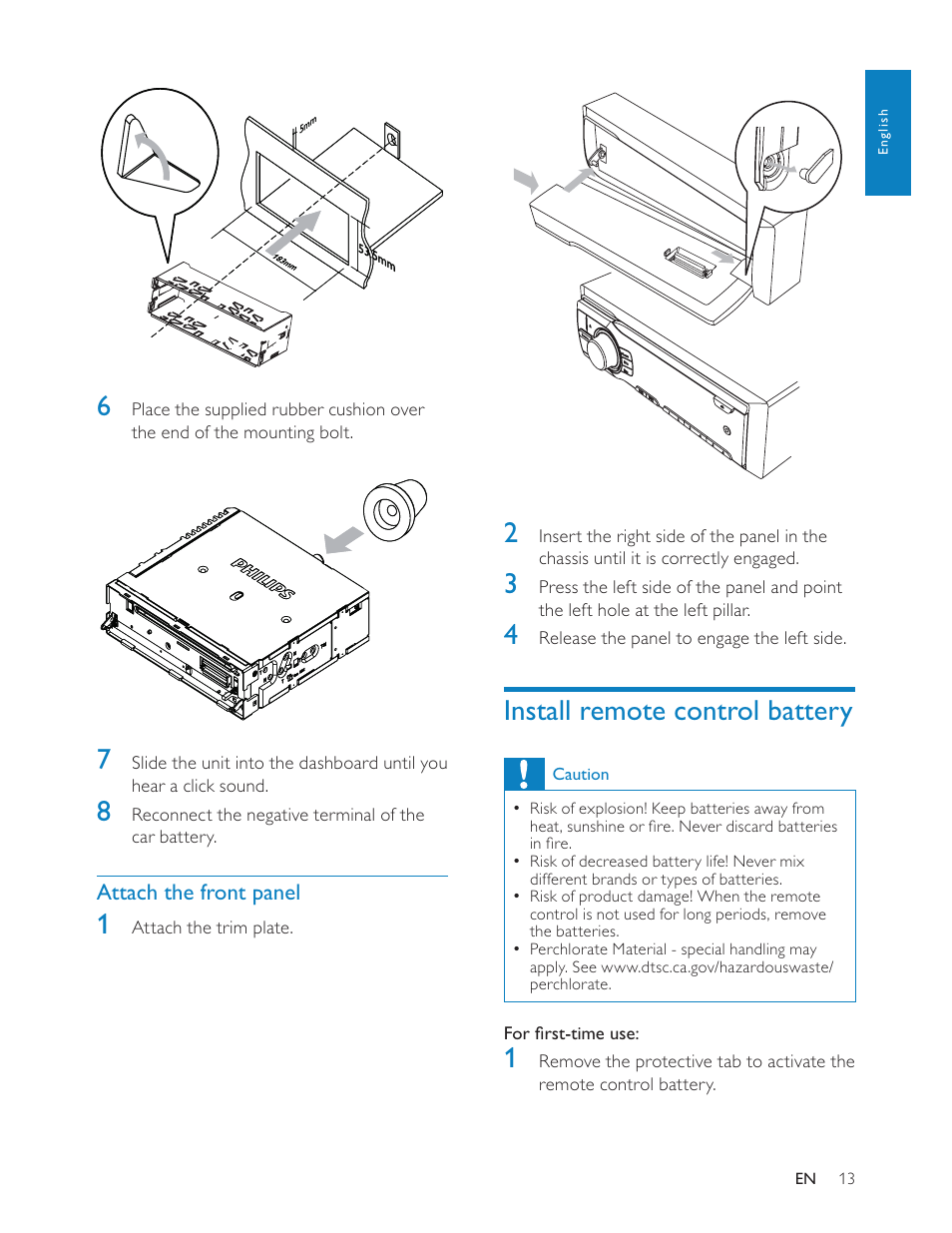 Install remote control battery | Philips CEM200 User Manual | Page 12 / 25