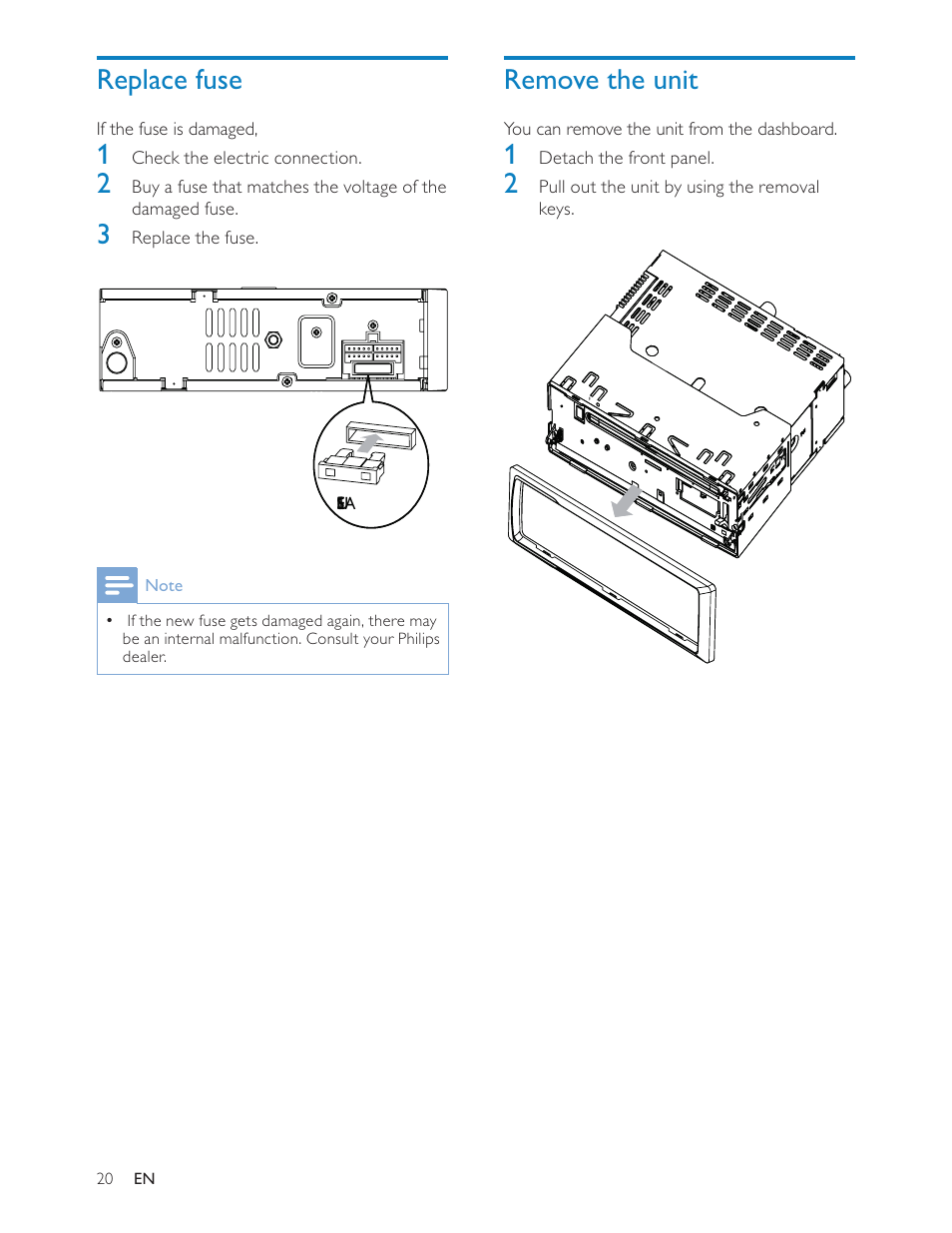Remove the unit, Replace fuse | Philips CEM200 User Manual | Page 19 / 25