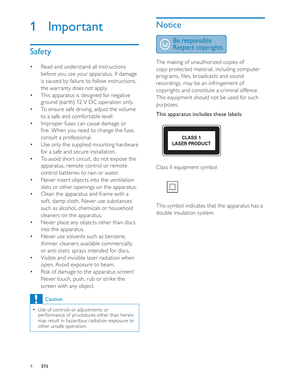 1 important, Notice, Safety | Philips CEM200 User Manual | Page 3 / 25
