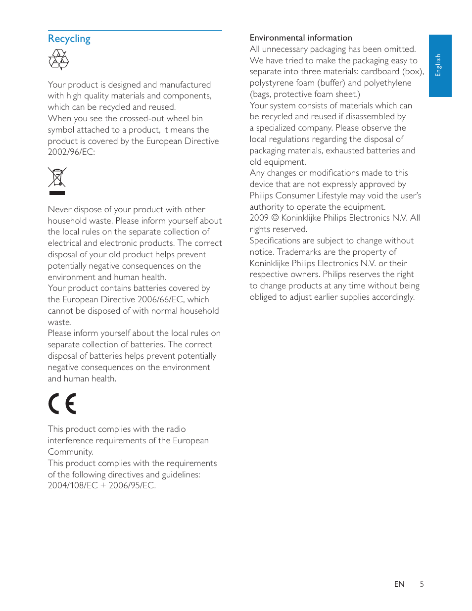 Recycling | Philips CEM200 User Manual | Page 4 / 25