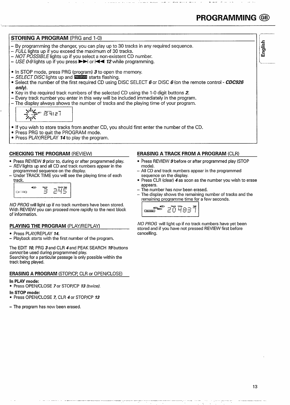 Programming, Storing a program iprg and | Philips CDC926 User Manual | Page 13 / 20