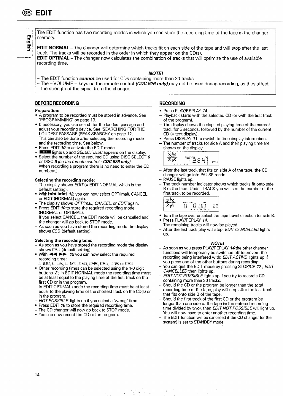 Before recording, H) edit | Philips CDC926 User Manual | Page 14 / 20