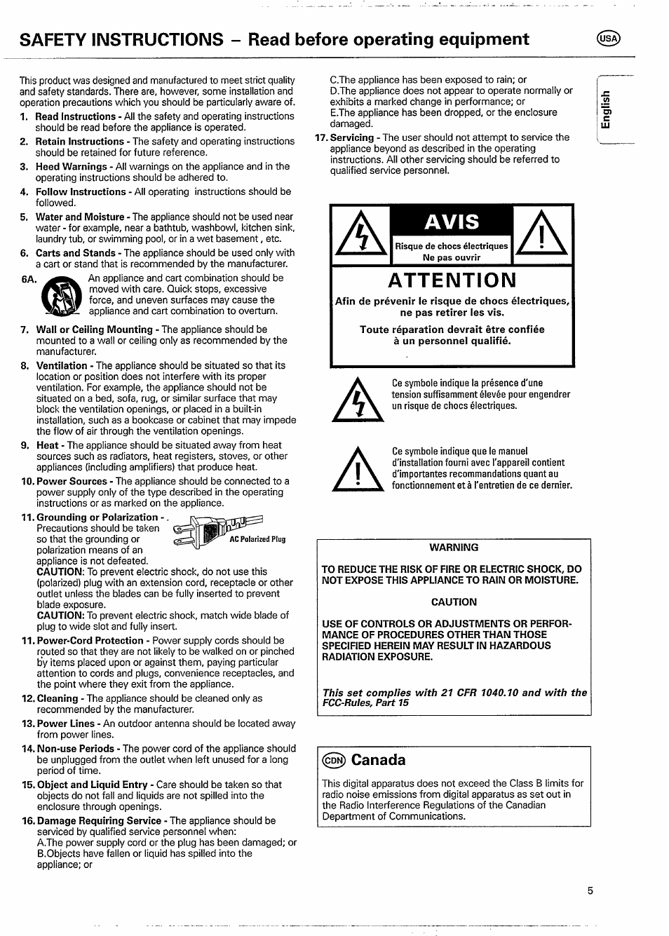 Avis, Attention | Philips CDC926 User Manual | Page 5 / 20