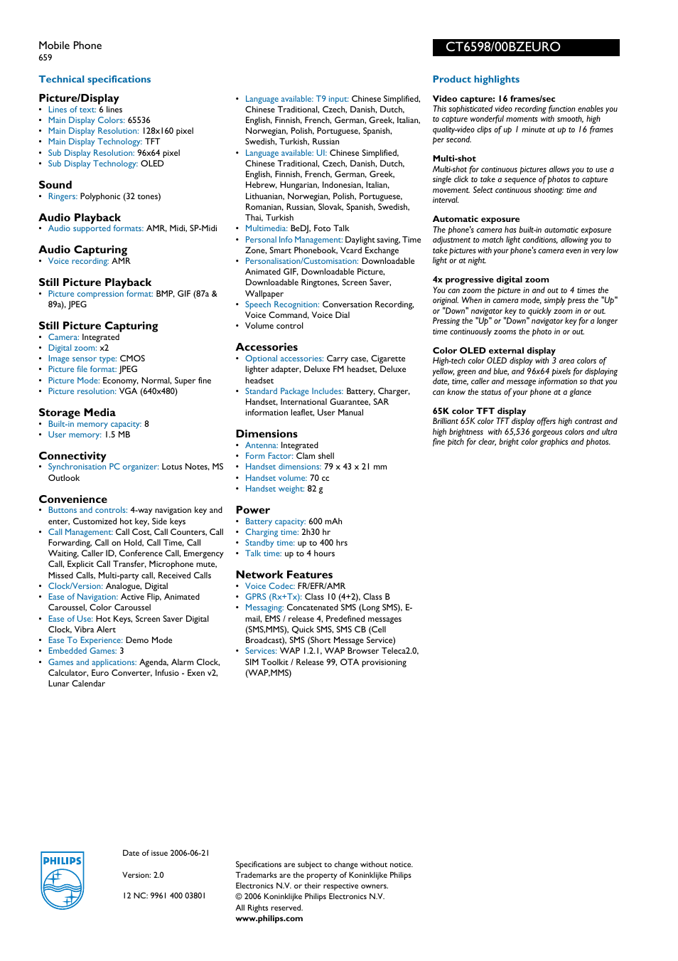 For preview purpose only | Philips CT6598 User Manual | Page 2 / 2