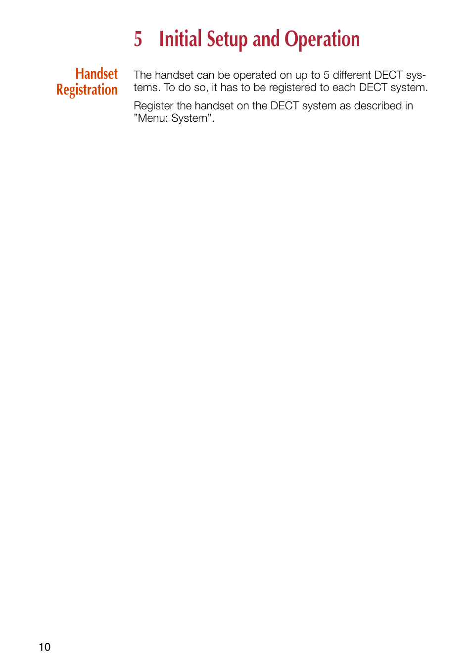 5 initial setup and operation, Handset registration, Initial setup and operation | Philips SOPHO iSMobile C244 User Manual | Page 12 / 43