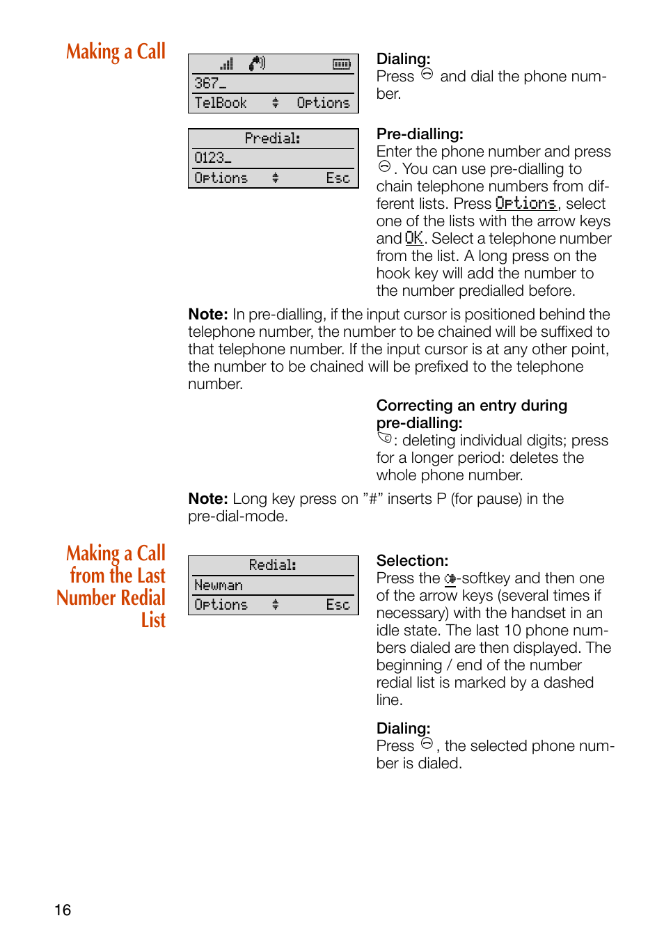 Making a call, Making a call from the last number redial list, Making a call making a call from the last number | Redial list | Philips SOPHO iSMobile C244 User Manual | Page 18 / 43