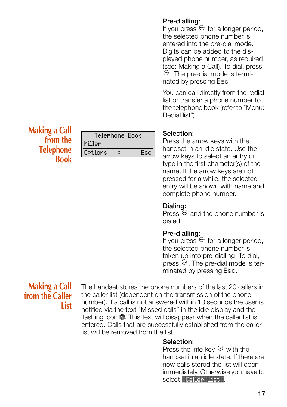 Making a call from the telephone book, Making a call from the caller list | Philips SOPHO iSMobile C244 User Manual | Page 19 / 43