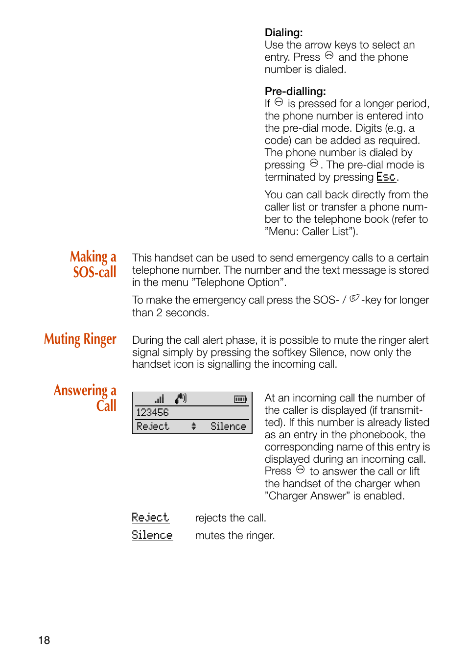 Making a sos-call, Muting ringer, Answering a call | Making a sos-call muting ringer answering a call | Philips SOPHO iSMobile C244 User Manual | Page 20 / 43