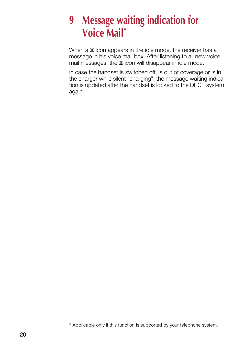 9 message waiting indication for voice mail, Message waiting indication for, Voice mail | Philips SOPHO iSMobile C244 User Manual | Page 22 / 43