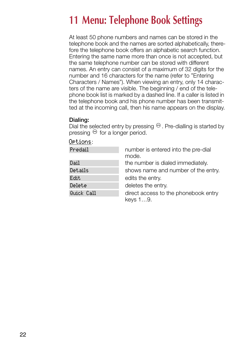 11 menu: telephone book settings | Philips SOPHO iSMobile C244 User Manual | Page 24 / 43