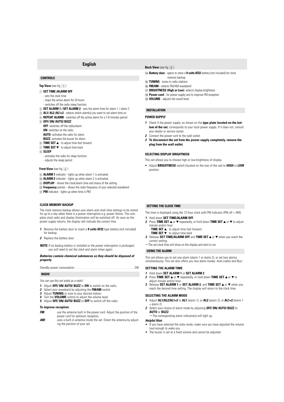 English | Philips AJ3540s User Manual | Page 3 / 5