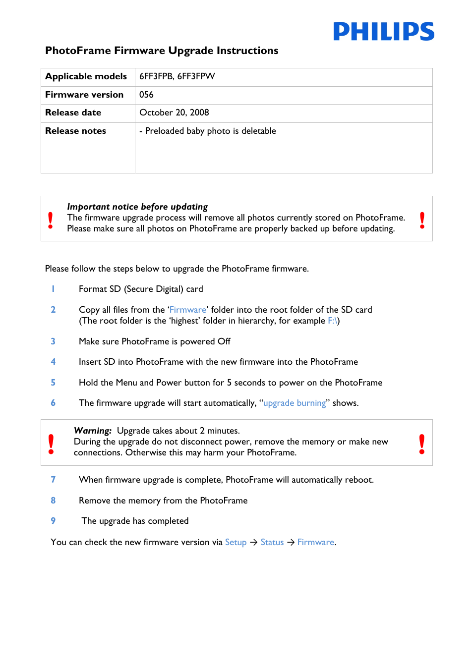 Philips 6FF3FPB User Manual | 1 page