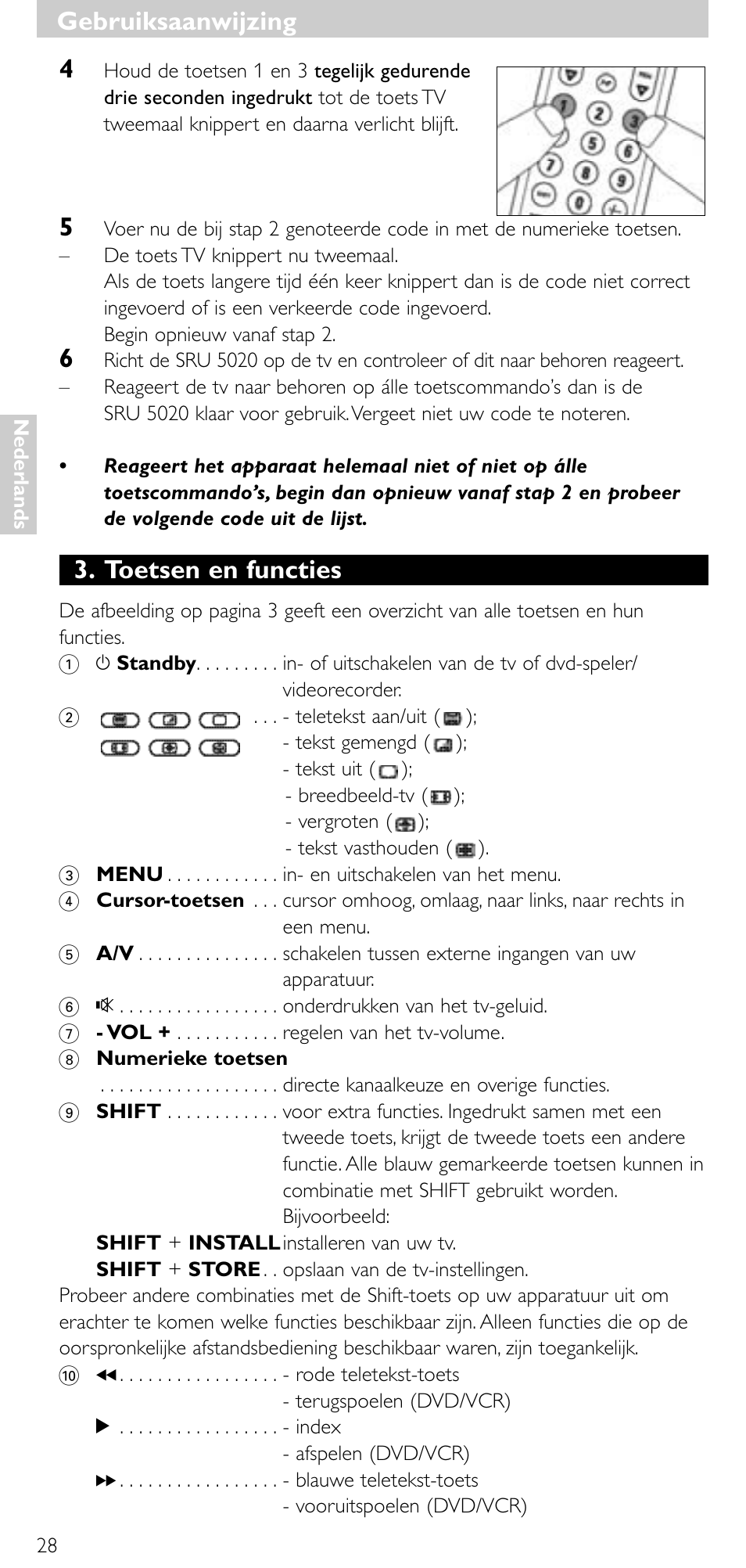 Toetsen en functies, Gebruiksaanwijzing | Philips SRU 5020/86 User Manual | Page 27 / 81