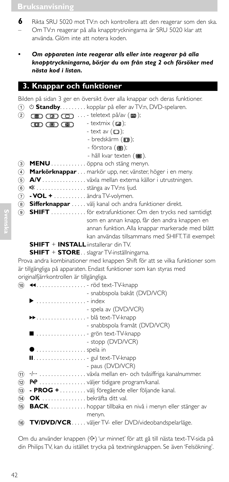 Knappar och funktioner, Bruksanvisning | Philips SRU 5020/86 User Manual | Page 41 / 81