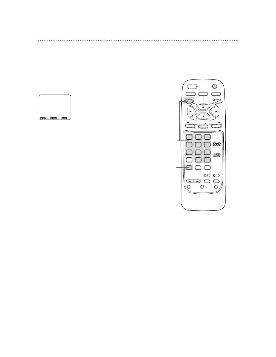 Language settings (cont’d) 41, Press a number button to select a setting, Press the setup button to remove the menu | Philips SVD101AT99 User Manual | Page 41 / 52