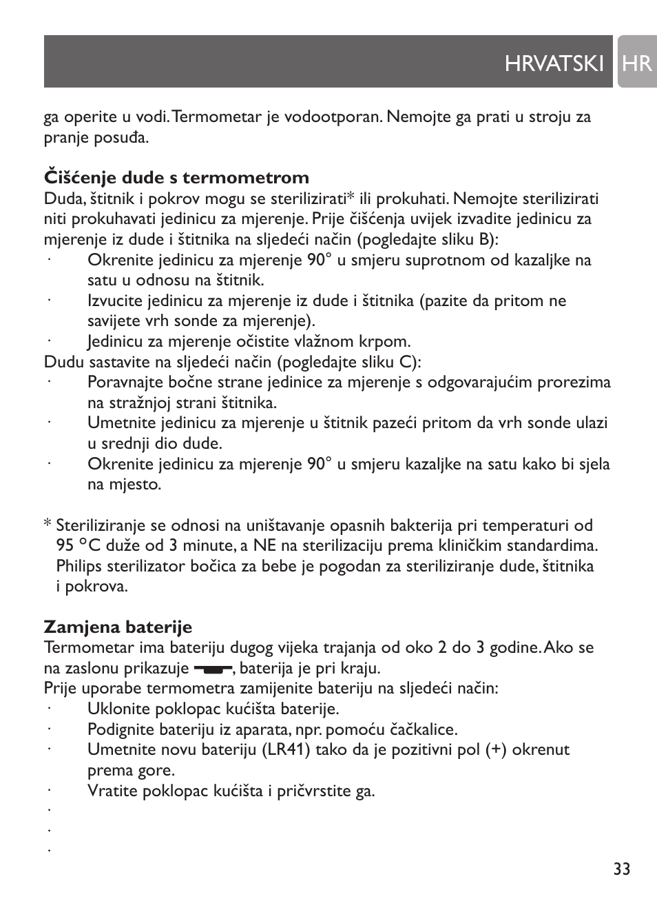 Digitalni termometar s elastičnim vrhom, Provjera posljednje izmjerene temperature, Hrvatski hr | Philips SCH530/10 User Manual | Page 33 / 108