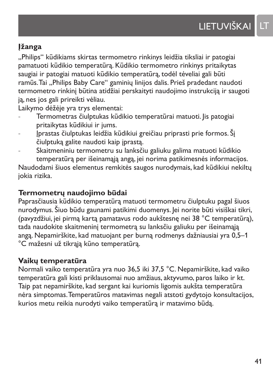 Nagyobb gyermekek hőmérsékletének mérése, Tisztítás, A hőmérős cumi tisztítása | Lietuviškai lt | Philips SCH530/10 User Manual | Page 41 / 108