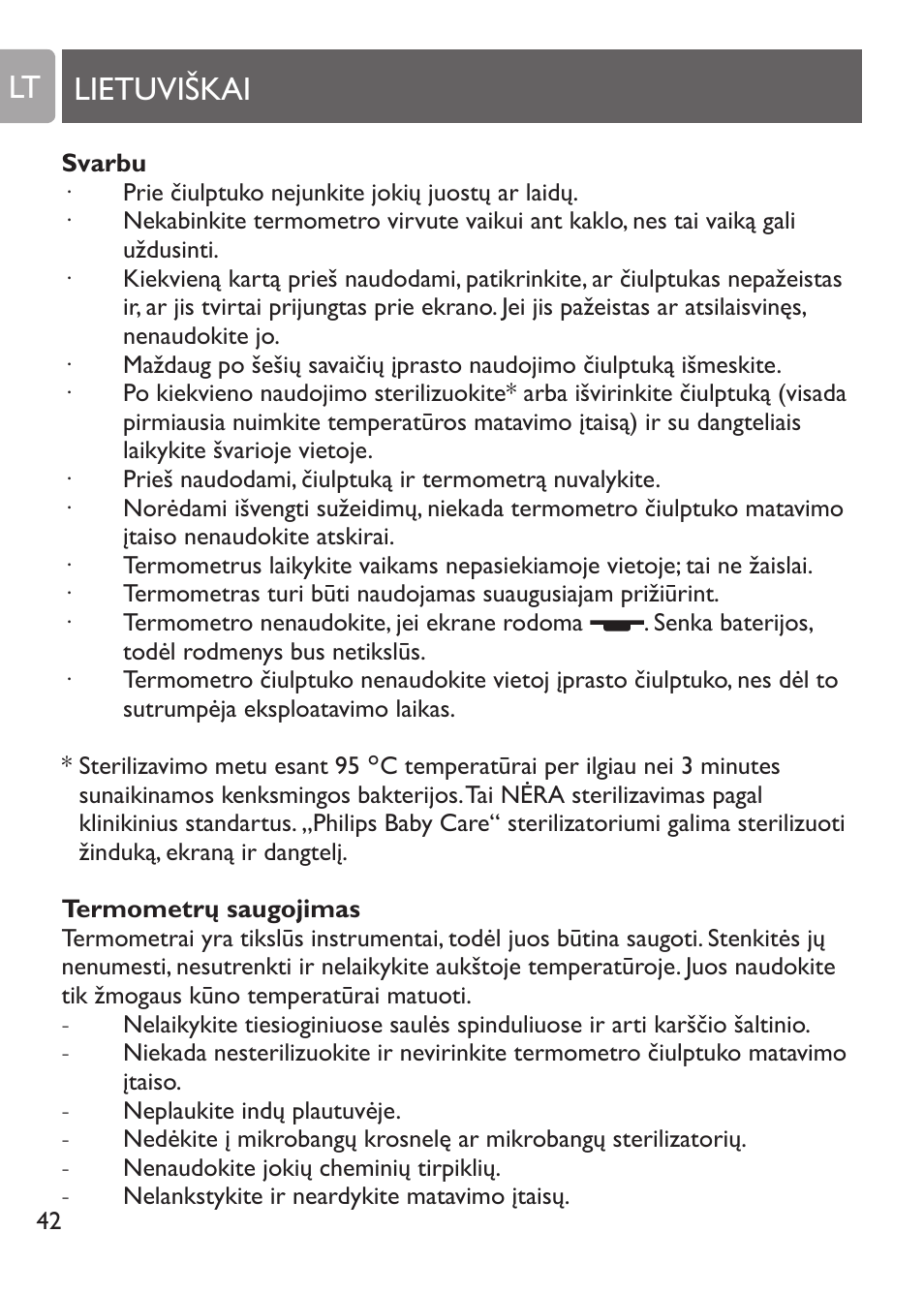 Az elem cseréje, Jótállás és szerviz, Környezetvédelem | Lietuviškai lt | Philips SCH530/10 User Manual | Page 42 / 108