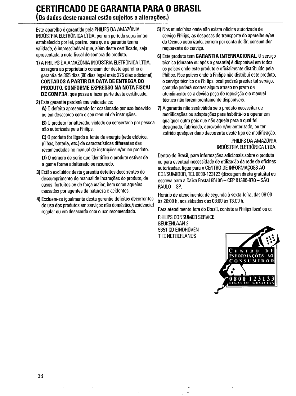 Certificado de garantia para o brasil | Philips AW 7850 User Manual | Page 12 / 14