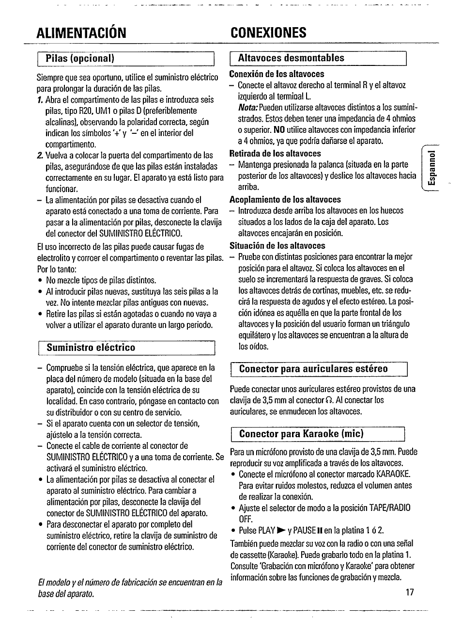 Alimentacion conexiones | Philips AW 7850 User Manual | Page 5 / 14