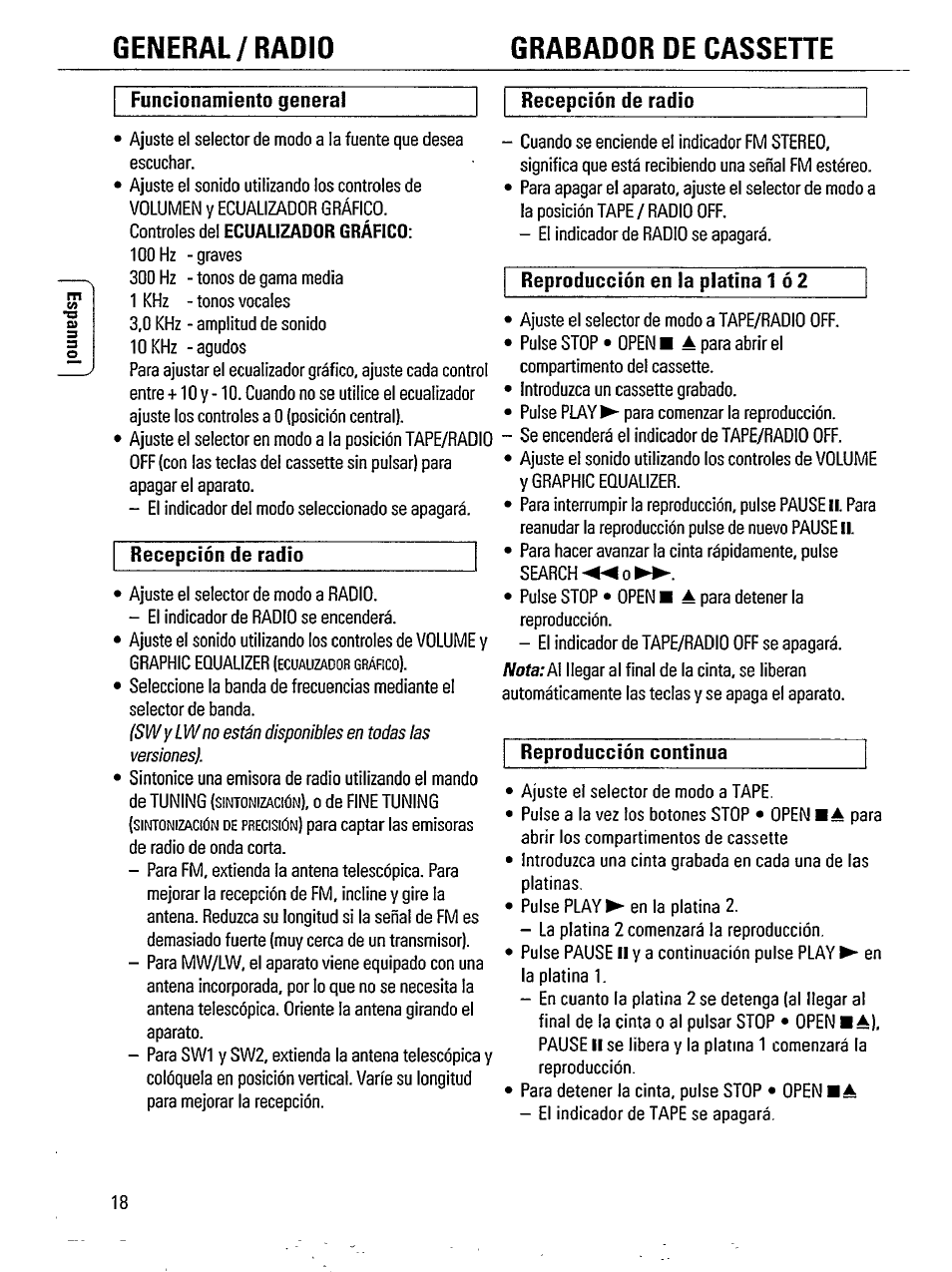 General/radio grabador de cassette | Philips AW 7850 User Manual | Page 6 / 14