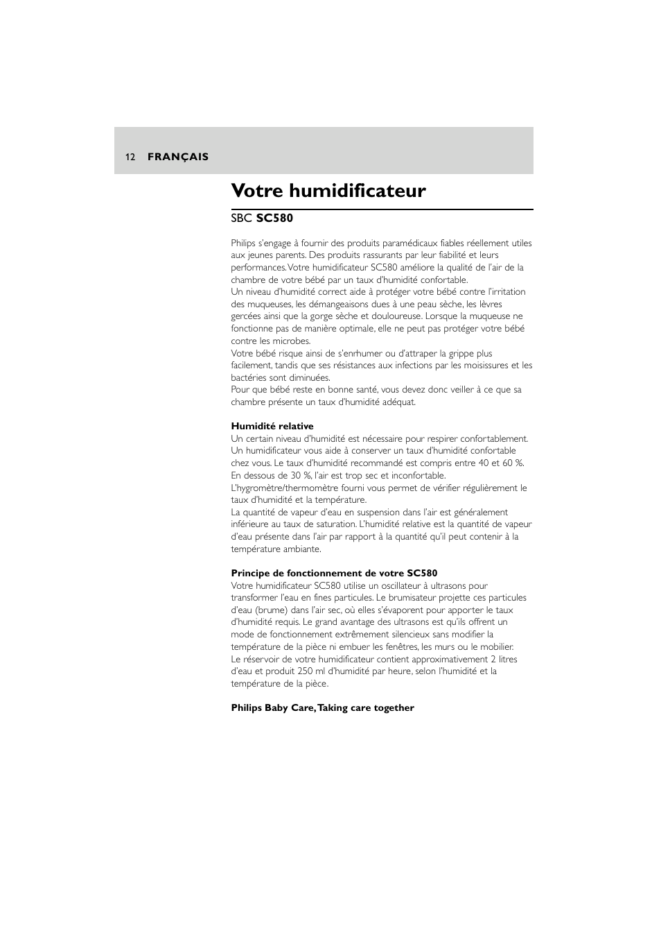 Votre humidificateur | Philips SC580 User Manual | Page 12 / 100
