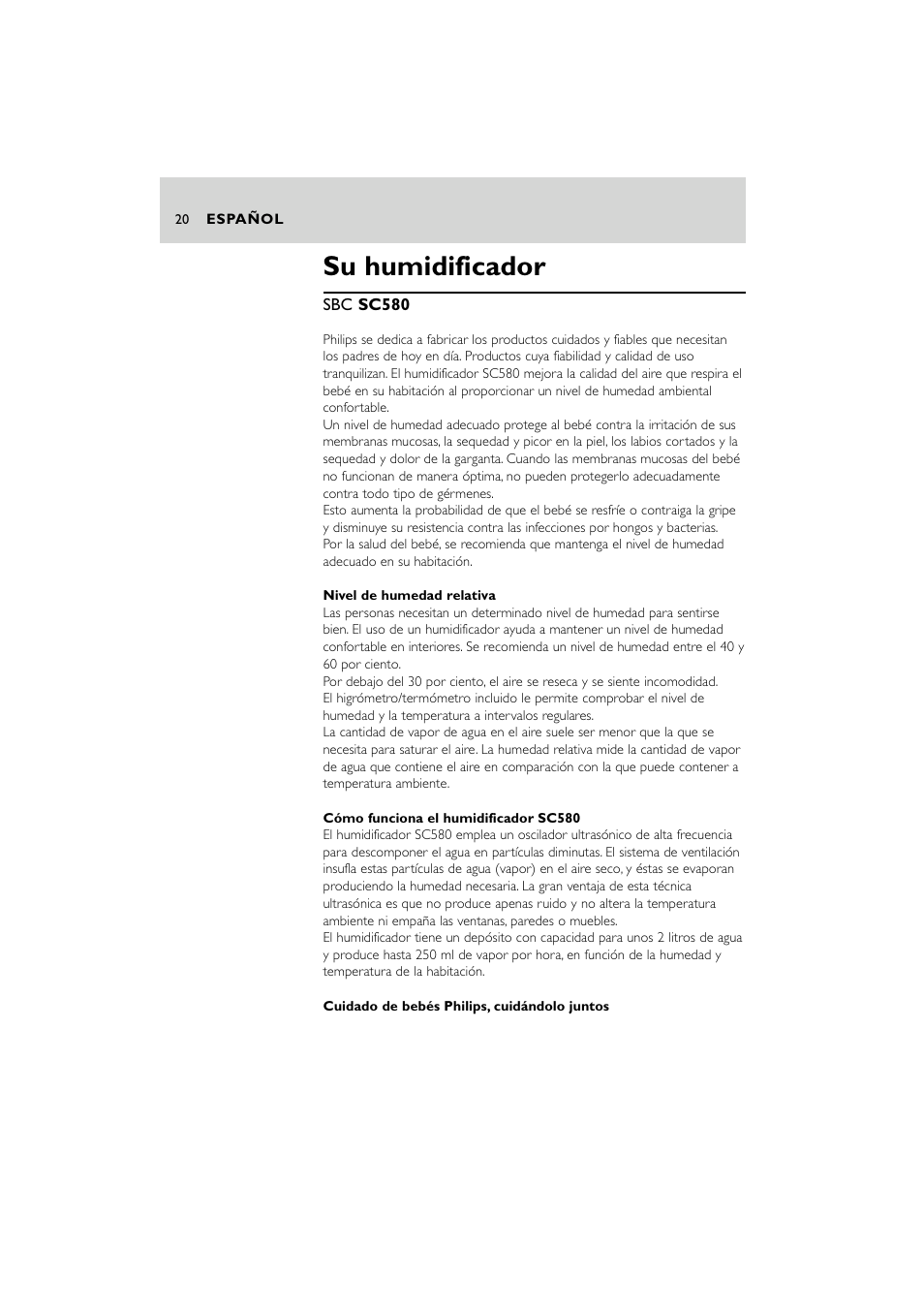 Su humidificador | Philips SC580 User Manual | Page 20 / 100