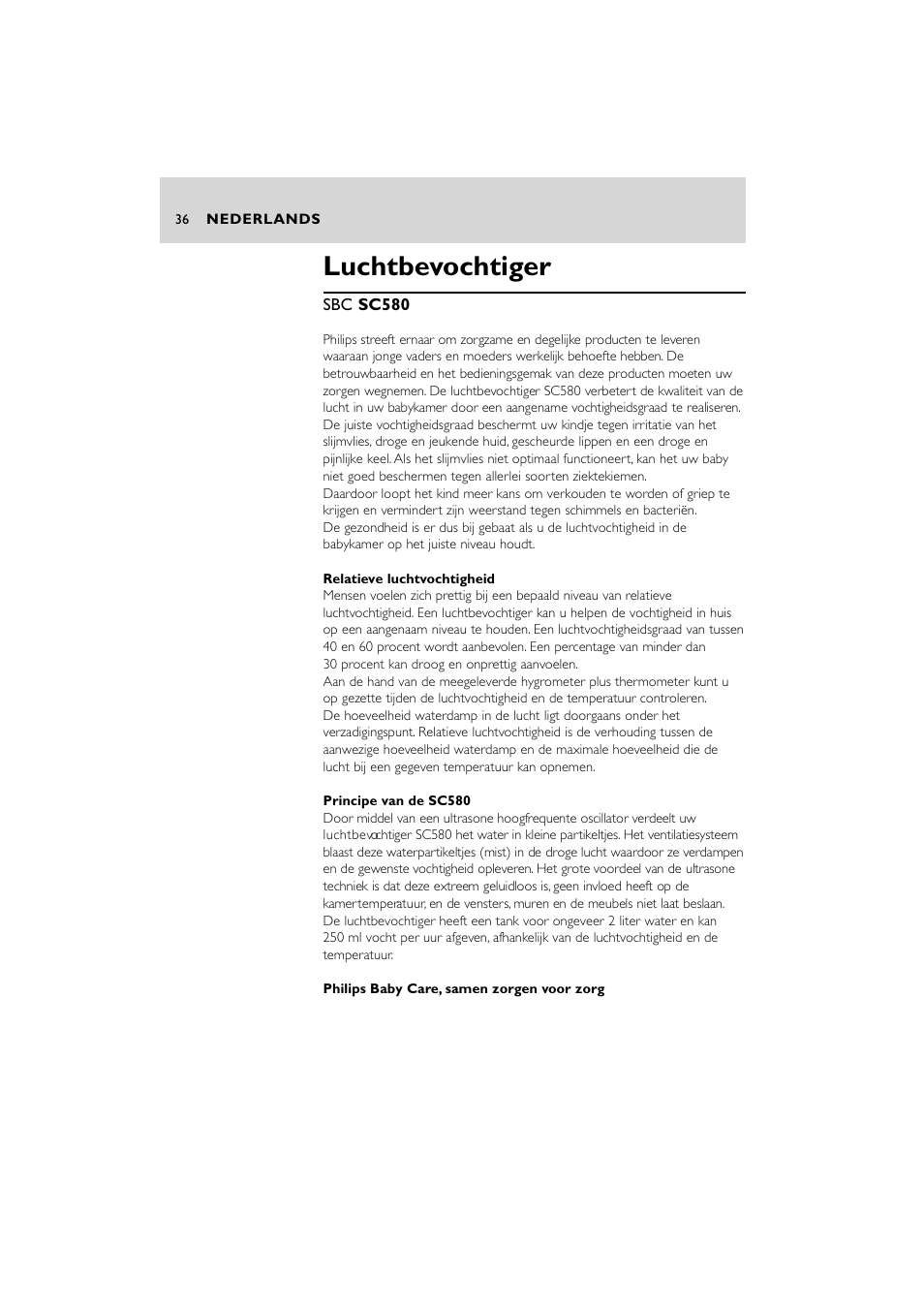 Luchtbevochtiger | Philips SC580 User Manual | Page 36 / 100