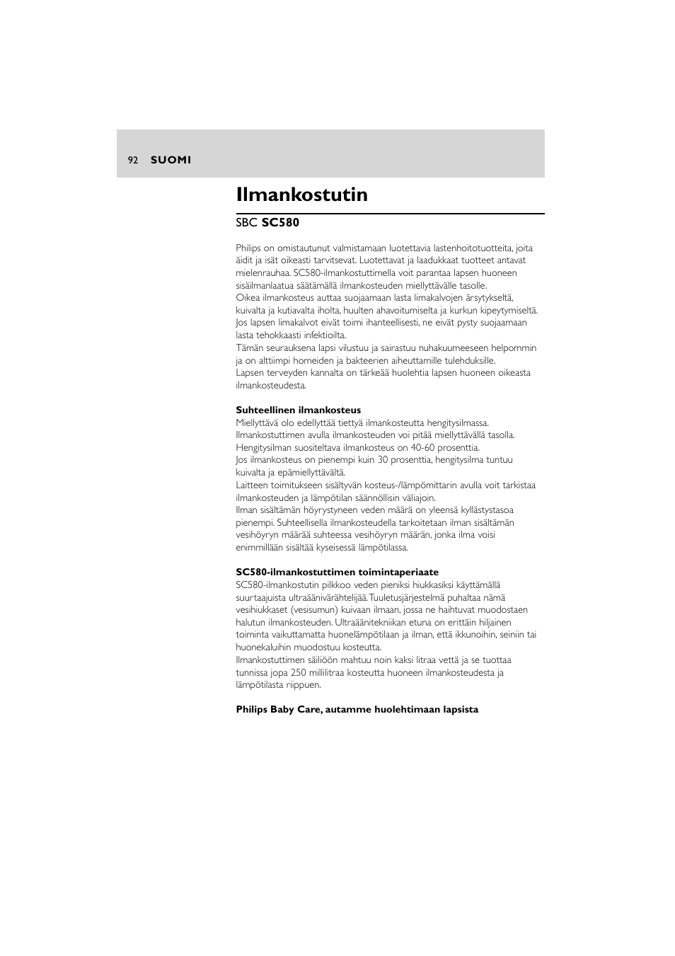 Ilmankostutin | Philips SC580 User Manual | Page 92 / 100