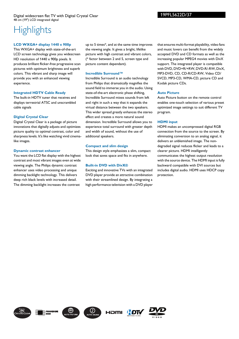 Highlights | Philips 19PFL5622D User Manual | Page 2 / 3