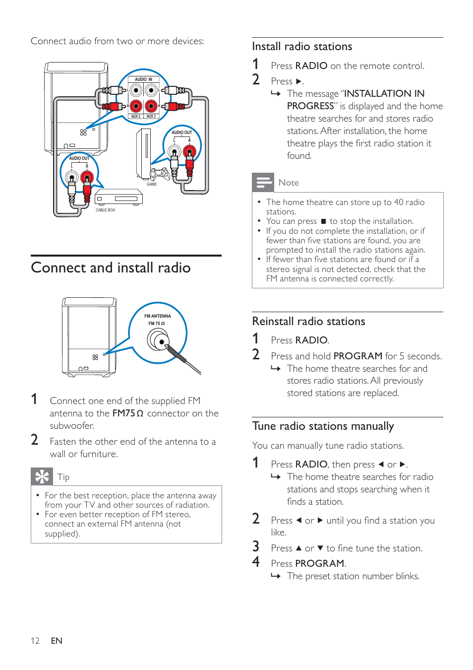 Connect and install radio | Philips - HTS8160B User Manual | Page 14 / 40